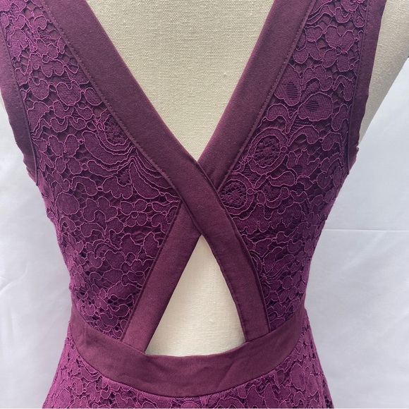 Free People Purple Fit and Flare Lace Mini Dress Cut Out Back Side Zipper - Picture 6 of 10